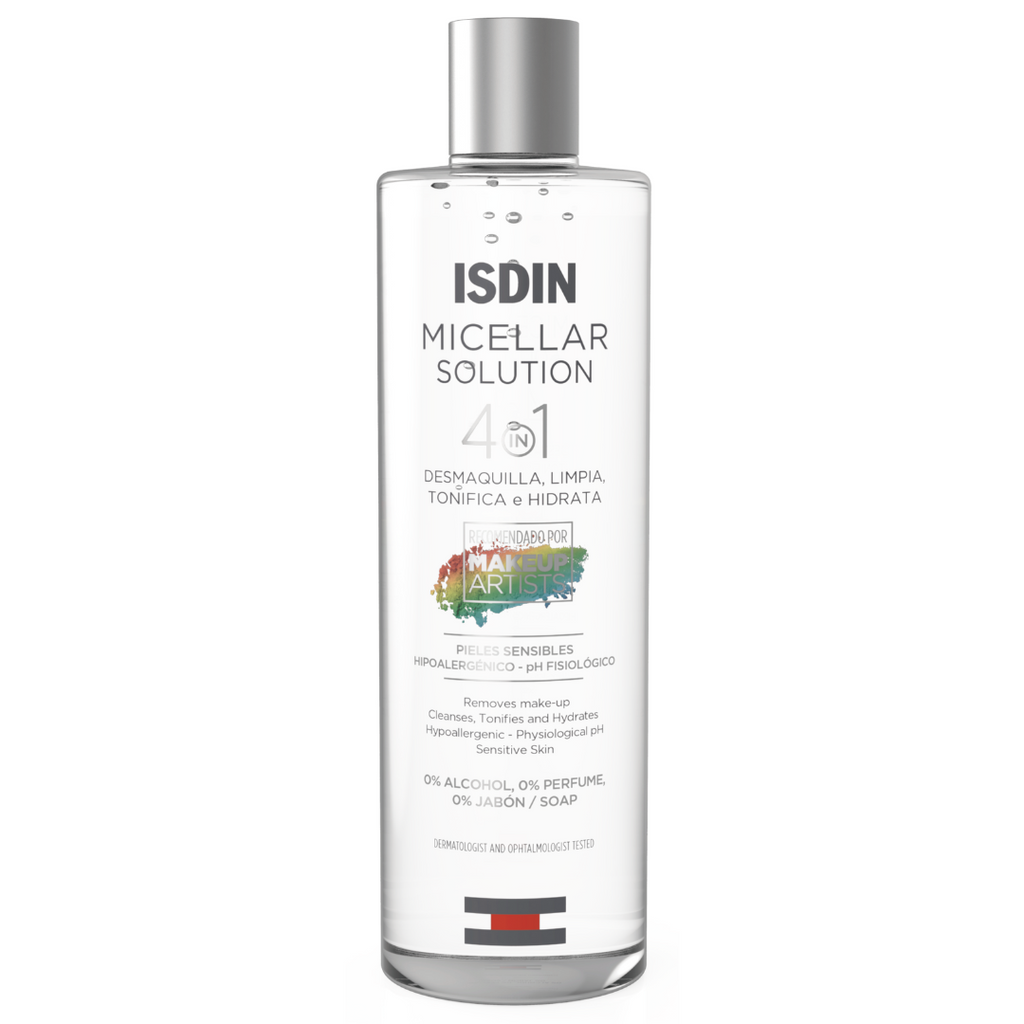 ISDIN Micellar Solution 4in1 400ml  formulated to remove even the most resistant makeup instantly, cleaning, toning and profoundly hydrating the skin. It leaves skin soft, bright and clear of impurities.