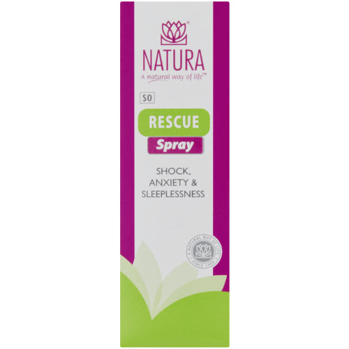 Natura rescue spray 150ml  treats shock, anxiety, fear, grief and recurrent, stress-related insomnia with it’s gentle homeopathic-flower essence combination.