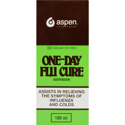 Aspen One-Day Flu Cure Suspension 100ml assists in relieving the symptoms of influenza and colds like fever, achiness and headaches.