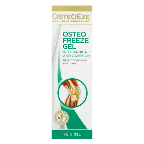 OsteoEze Freeze Gel 75g reduces pain, inflammation and swelling associated with sore muscles and joints. Soothing gel combines hot and cold properties. Speeds up recovery time. Contains menthol, arnica and capsicum.