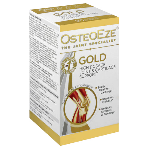 OsteoEze Gold High Potency Joint Formula 90 Capsules prevents cartilage degeneration and reduces joint pain, stiffness, inflammation and swelling. Contains an effective combination of ingredients, including vitamin C, manganese, MSM, boron and selenium.