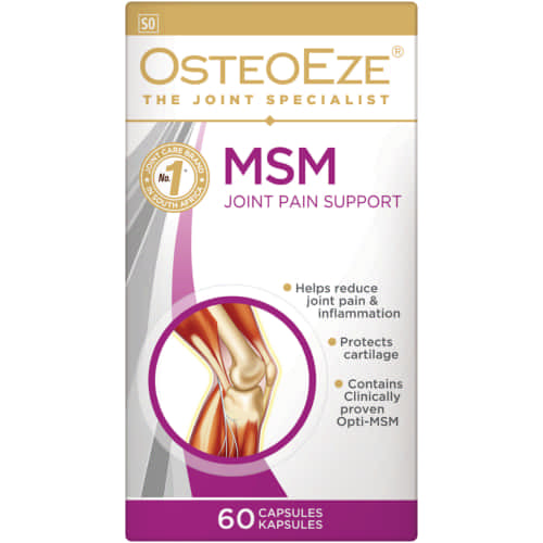 OsteoEze MSM caps 60s help reduce joint pain and inflammation, protects cartilage, and contains clinically proven Opti-MSM.