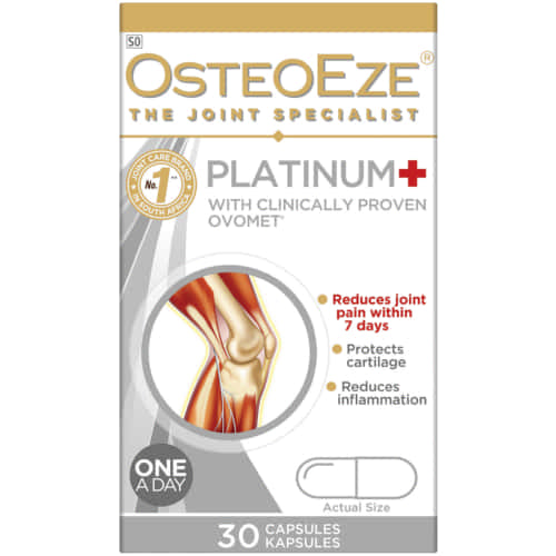 OsteoEze Platinum 30s reduces joint pain, protects cartilage and reduces inflammation. It contains anti-inflammatory and analgesic properties, thereby reducing joint stiffness, improving joint function and protecting tendons around the joints.