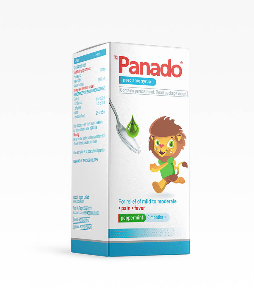 Panado Peppermint Paediatric Syrup 50ml contains Paracetamol which has analgesic and antipyretic actions. This assists with the relief of mild to moderate pain and fever in children.