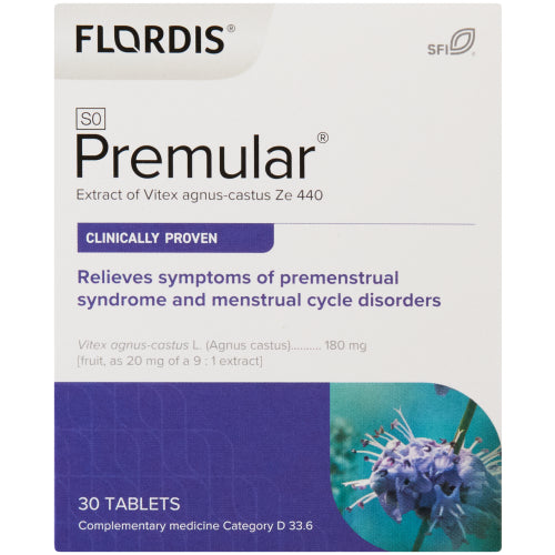 Flordis Premular 180mg Tablets 30s relieves symptoms of premenstrual syndrome and menstrual cycle disorders.