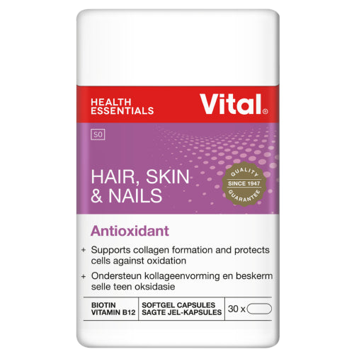 Vital Hair, Skin & Nails Supplement 30 Capsules is made with a range of vitamins and minerals in just the right combination to benefit your hair, skin and nails. Over time, they are left stronger, more resilient and healthier.