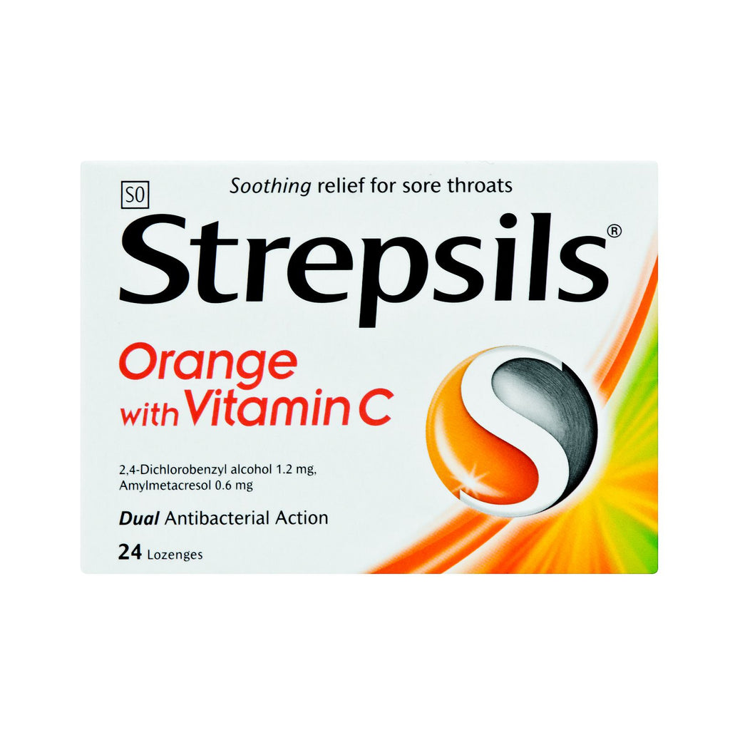 Strepsils Throat Lozenges Orange With Vitamin C 24 Lozenges has a dual-action approach to sore throats: it helps soothe irritation, while an antibacterial agent helps to medicate the affected area. Comes with added vitamin C to support the immune system