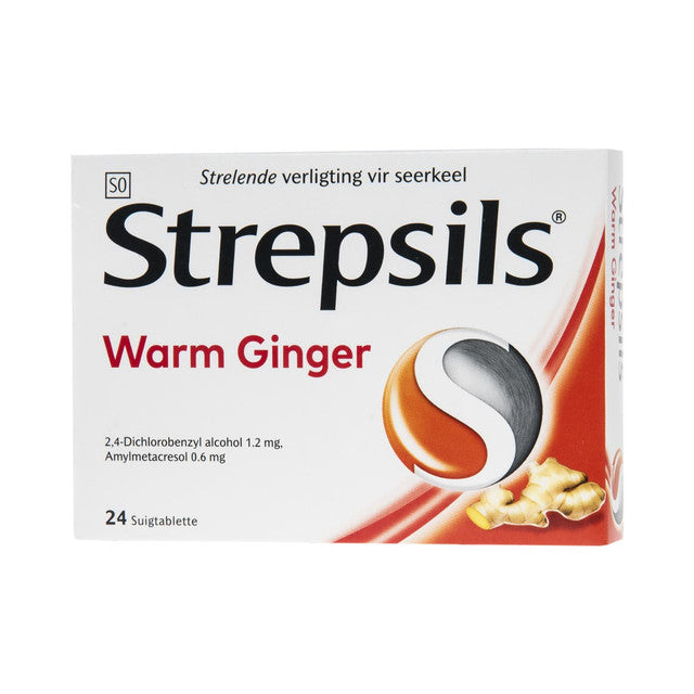 Strepsils Lozenges Warm Ginger 24 Lozenges contains antibacterial agents that target the bacteria that cause minor mouth and throat infections, and is now available in ginger flavour, which helps soothe sore throats.