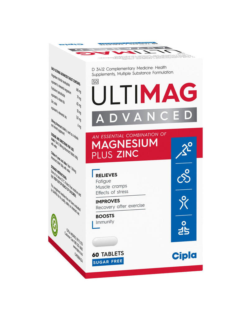 Ultimag Advanced tabs 60s complementary health supplement to help combat stress and boost immunity. Containing zinc and magnesium, it reduces fatigue, fights muscle cramps and minimises the effect of stress.