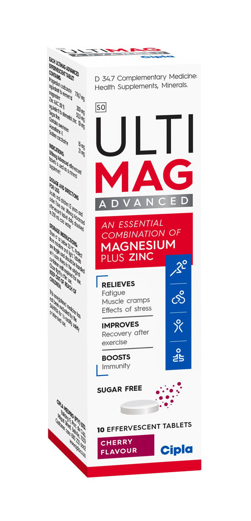 Ultimag advanced effervescent 10s complementary health supplement to help combat stress and boost immunity. Containing zinc and magnesium, it reduces fatigue, fights muscle cramps and minimises the effect of stress.