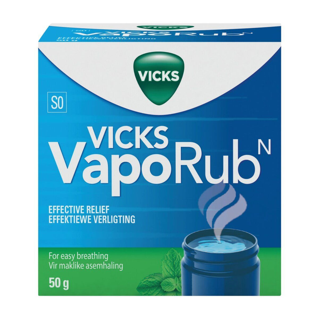 Vicks VapoRub Vaporizing Ointment 50g provides relief from a blocked nose, coughing and sore throat associated with colds and flu. Safe for the whole family to use, this vaporizing ointment goes to work fast to help soothe symptoms for a good night’s rest.