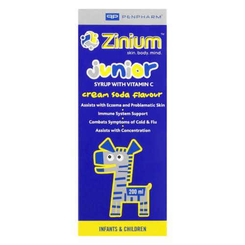 Zinium junior diabetic sugar free syrup 200ml contains active ingredients that support immune function and boost concentration. Its sugar-free formula makes it suitable for diabetic children. It comes with cream soda flavour and is also vitamin c enriched. It assists with eczema and problematic skin. The syrup supports immune system of the children. It combats symptoms of cold & flu and also assists with concentration.