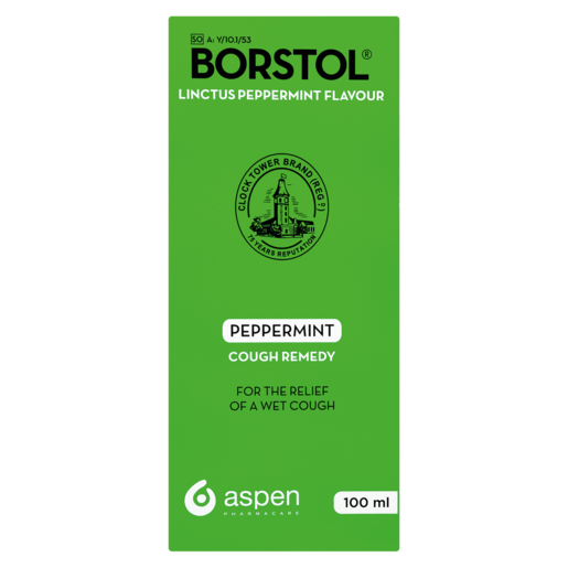 Borstol Linctus Peppermint Flavor 100ml Soothes and relieves irritation dry and tickly coughs, sore throats and for coughs associated with tenacious phlegm.