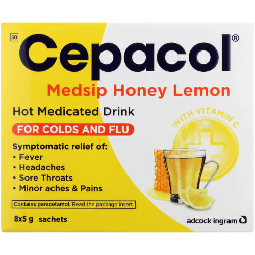 Cepacol Medsip Honey Lemon Sachets Relief of minor aches and pains, headaches and fever associated with the common cold and influenza.