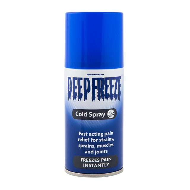 Deep Freeze Cold Spray 150ml has a special ingredient that cools the skin down and provides quick pain relief. It helps with muscle pain and stiffness, sprains and bruises and can even soothe lower back pains, rheumatic pain, and pain in the legs and thighs.