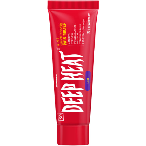 Deep Heat Rub 35g helps relieve minor aches and pains in the muscles and joints. It can be used to relieve everyday pain caused by arthritis, backache or simple sprains and strains.