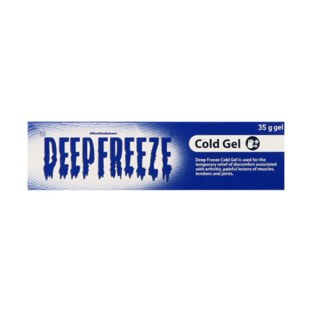 Deep Freeze Pain Relieving Gel 35g has a special ingredient that cools the skin down and provides quick pain relief. It helps with muscle pain and stiffness, sprains and bruises and can even soothe lower back pains, rheumatic pain, and pain in the legs and thighs.