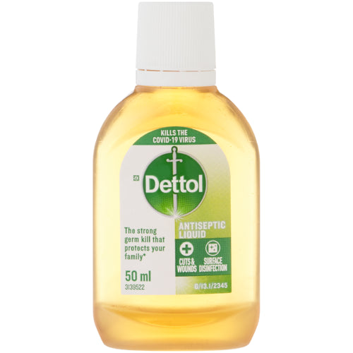 Dettol Antiseptic Liquid 50ml is a powerful, multi-purpose disinfectant designed to kill 99.9% of bacteria and viruses, ensuring superior hygiene for you and your family. This compact bottle is perfect for first aid, wound care, personal hygiene, and household disinfection, giving you reliable protection wherever you go.