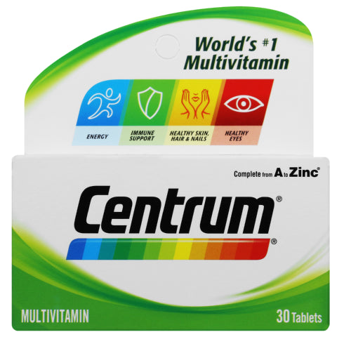 Centrum High-potency Multivitamin Supplement (30 Tablets) is a complete, powerful multivitamin and multimineral supplement that contains 26 essential nutrients and vitamins. It can be taken every day to support the body's health needs and supplement nutrition. Give your body the best thanks to the number 1 vitamin brand in South Africa. Suitable for diabetics. GMO free.