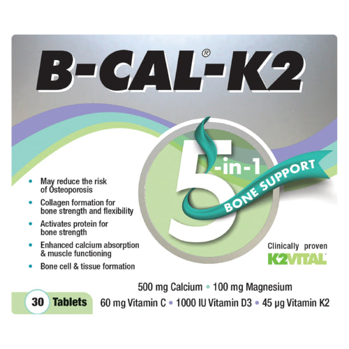 B-CAL K2 Tablets 30 Tablets is a 5-in-1 bone support that can help to reduce the risk of Osteoporosis and helps to activates protein for bone strength.