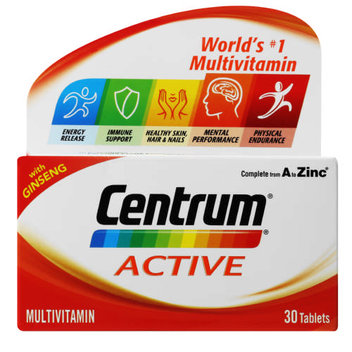 Centrum Active 30's It helps with mental performance, physical endurance, energy release, immunity and skin health