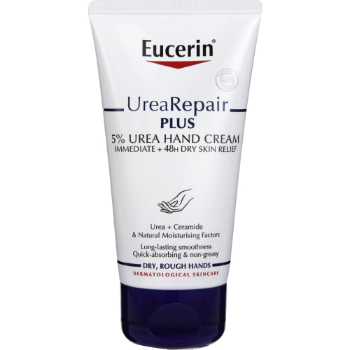 Eucerin Urea Repair Plus Hand Cream Helps to smoothen out very rough and dry hands, while replenishing  moisture.