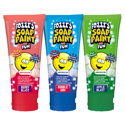 Fozzi Soap Paint 100ml Fozzi’s Soap Paint makes bath time fun every day of the week. The mild, easy to rinse off formulation with fun fragrance gently cleanses to leave skin clean, soft and smelling great. Paraben free. Mild, easy rinse off Use on its own or mix & match new colours Lathers into foam