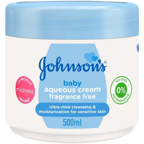 Johnson's Baby Aqueous Cream Fragrance Free 500ml provides gentle and effective cleansing and moisturisation for your little one's delicate skin. With non-irritating ingredients and no added fragrance, it can be used on even the most sensitive and allergy-prone skin and will provide up to 24 hours of nourishing moisture and care