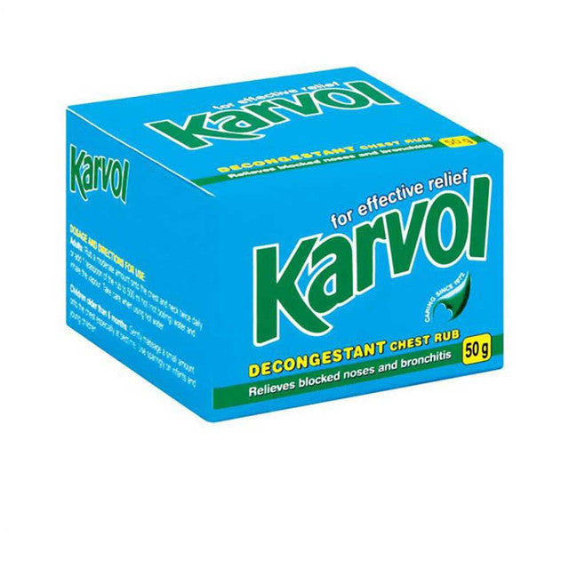 Karvol Decongestant Chest Rub 50g has been providing relief from blocked noses since 1972. It works by releasing special vapours that help ease nasal congestion and colds and flu symptoms. Can also be used for symptomatic relief from prophylaxis of bronchitis.