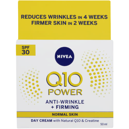 NIVEA Q10 anti-wrinkle power day cream prevents premature ageing by reducing wrinkles and helps to prevent dark spots.