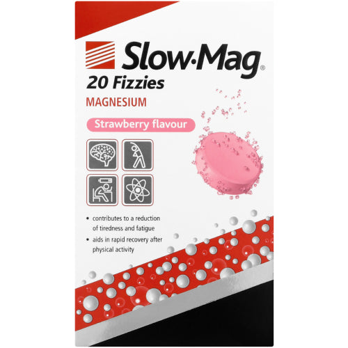 Slow-Mag Fizzy 20 Relieves muscle cramps, fatigue and the effects of stress.