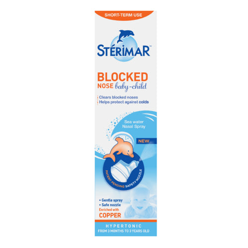 Sterimar Blocked Nose Very Gentle Spray From 3 Months 50ml contains a hypertonic sea water solution to effectively unblock your baby's nose. It's gentle on your little one's nasal passages and is rich in mineral salts and marine trace elements.