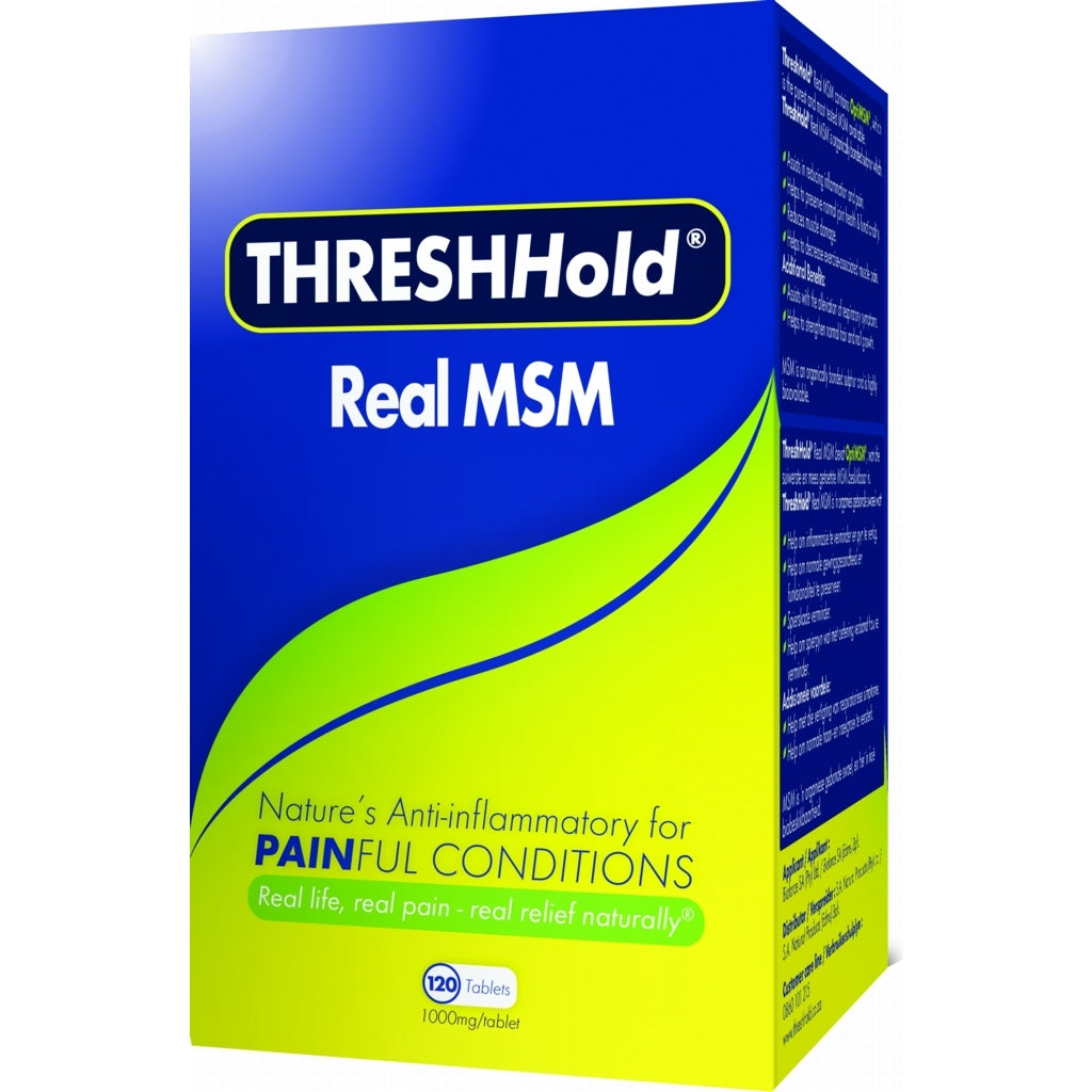 THRESHHold Real MSM 60 Tablets contains 1000mg of methylsulphonylmethane - a form of sulphur that occurs naturally in the body - per tablet. It helps the body to naturally fight off pain in the joints and muscles.