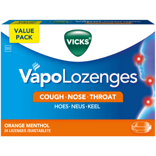 Vicks lozenges orange menthol flavour helps to soothe sore throat. Once dissolved in your mouth, it provides throat soothing effect to relieve sore throat. It relieves cough with its special combination of ingredients like menthol, liquorice (mulethi), ginger and indian gooseberry (amla) to provide relief from cough. These lozenges provide cooling effect for blocked nose relief through vaporized menthol. The product comes in orange menthol flavour.